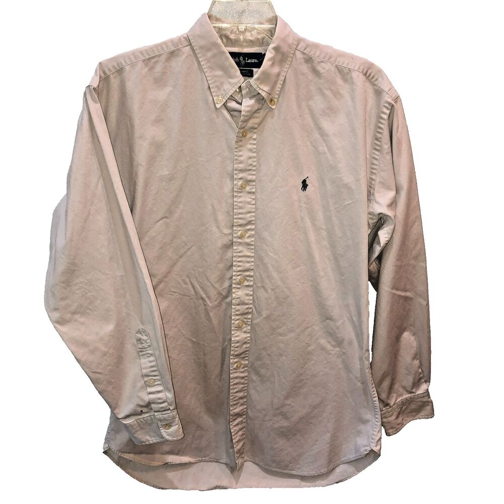 Ralph Lauren Blake Size Large Cream Classic Long Sleeve Button Down Shirt L